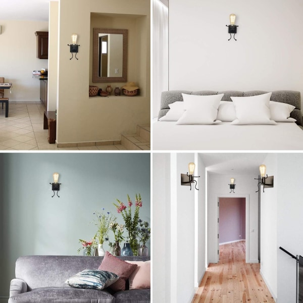 Vegglampe, industriell lampe, retro lys kreativ E27 jern