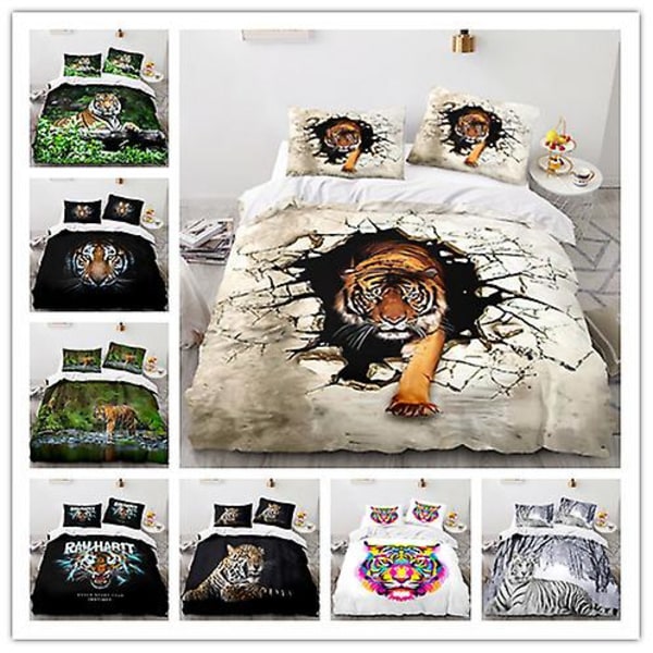 Tiger 01 # 3d Hemtextil sängkläder 3d Tiger Djurtryck Påslakan Lakan Set om tre