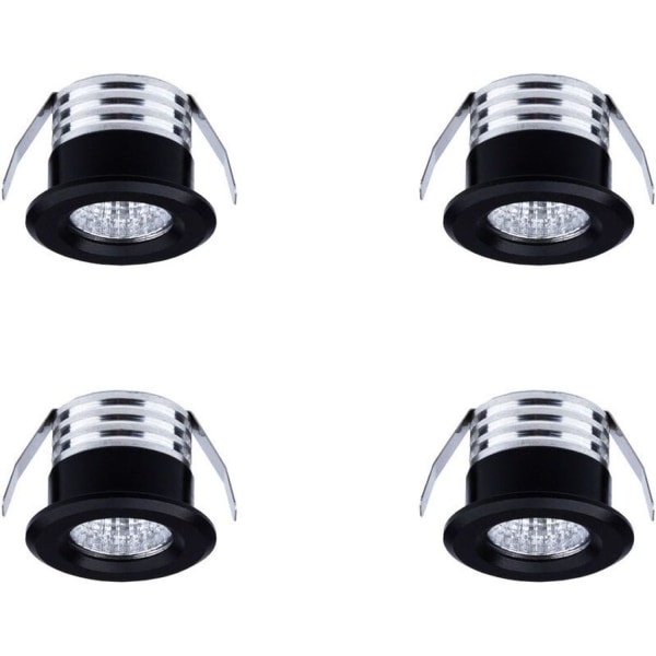 Sæt med 4 mini LED indbyggede spotlights, 3 W, varm hvid sort