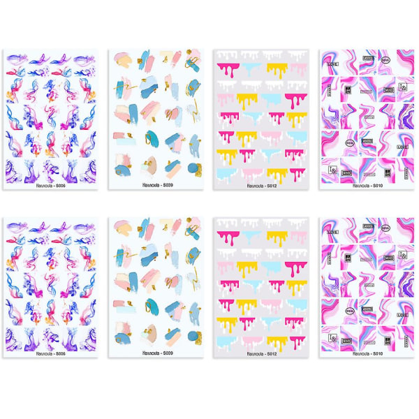 Nail Art Stickers Dekaler Fargerike 8 ark negleklistremerker, negler negleutstyr, flere stiler, 9,8*6,8 cm