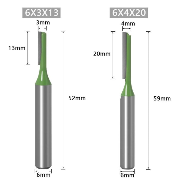 x 6mm skaftfräs rak fräs med hårdmetallskärare