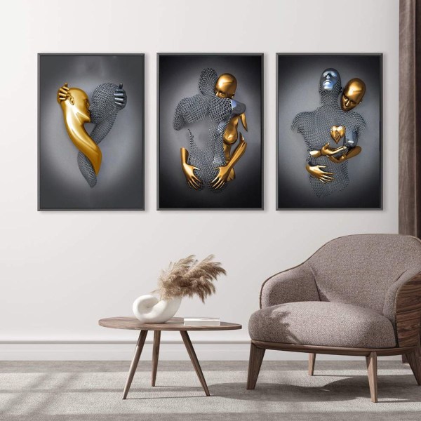 3D Vægkunst Kærlighed Hjerte Grå, Guld Sølv 3D Kunst Vægdekoration