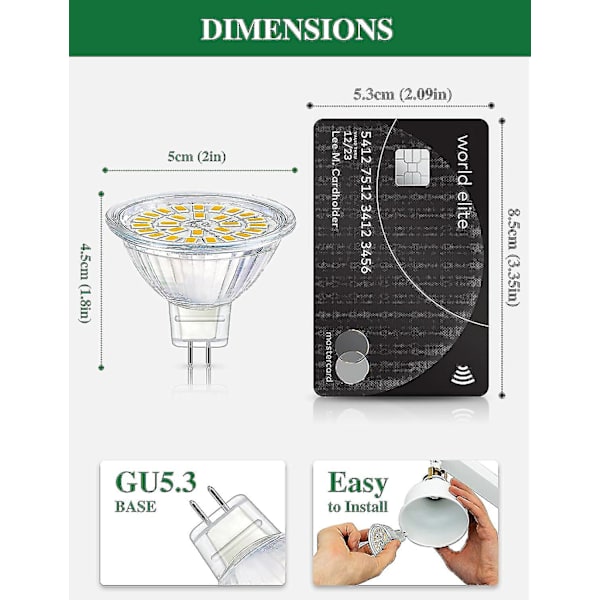 Gu5.3 Led-lamppu, Mr16 Led 12v 3w Vastaa 30w Lämmin Valkoinen Halogeeni 3000k, Himmennettävä Keskittynyt Led-lamppu, 10 Kpl
