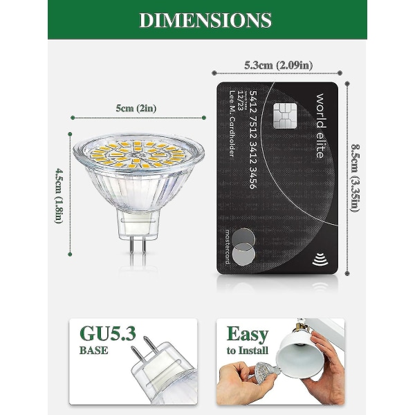 GU5.3 LED-pære, MR16 LED 12V 3W svarende til 30W varm hvid halogen 3000K, ikke-dæmpbar koncentreret LED-pære, pakke med 10