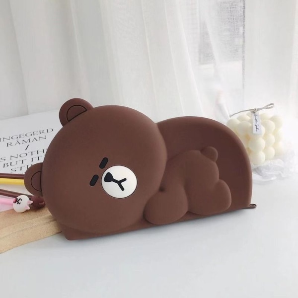 Anime Line Town Brown Bear suorakulmio Case Silikoni Pen Box Lompakko Ruskea