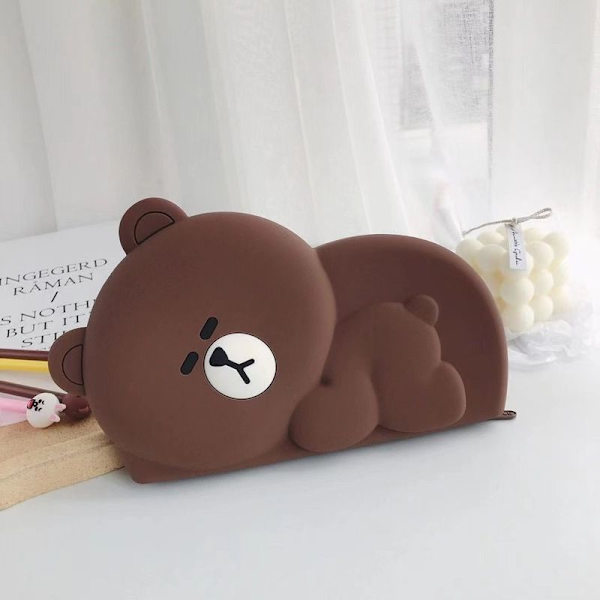 Anime Line Town Brun Bjørn Rektangulær Blyant Etui Silikone Pen Box Tegnebog Brun