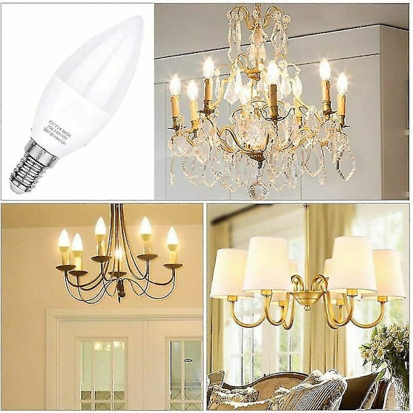 Led-pære E14-lampe, varm hvit 3000k, C37 Led 5w, strålevinkel 120, pakke med 6