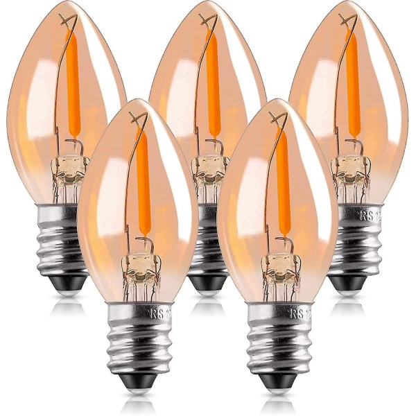 C7 LED-pære, 0,5 W lyspære, ravfarget dekorativ Edison nattlampe LED E14 kandelaberfilament sokkellampe ekstra varm hvit 2200k