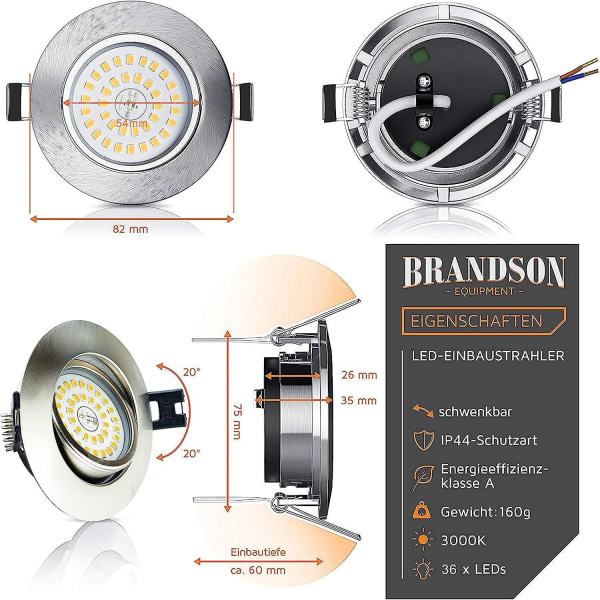 LED innfelt baderomsspotlight IP44 5W varm hvit 3000K 470LM ekstra flat rund tak