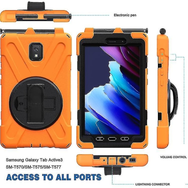 För Samsung Galaxy Tab Active 3 T570 / T575 8.0 Stötsäker Färgglad Silikon + Pc Case Med Hållare Axelrem Handrem