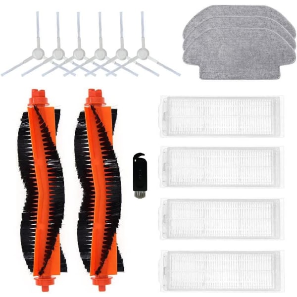 Reservedelstilbehørssæt til Mi Robot 2S og Mi Robot Vacuum Mop P 15-pakke 2 hovedbørster og 4 filtre og 6 sidebørster og 3 mopper