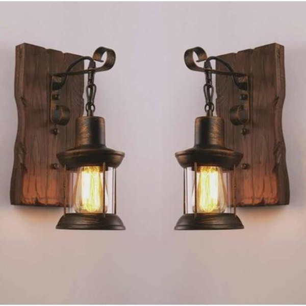 Retro Rustika Vägglampetter, Vintage Industriell Antik Träbondgård Vägglampetter för Gång, Toalett Spegel, Hall, Bredvid Sovrum, Bar (2PCS)