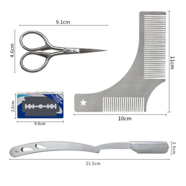 Skægsæt 4 dele? Rustfrit skægsaks + rustfrit barberkniv med
