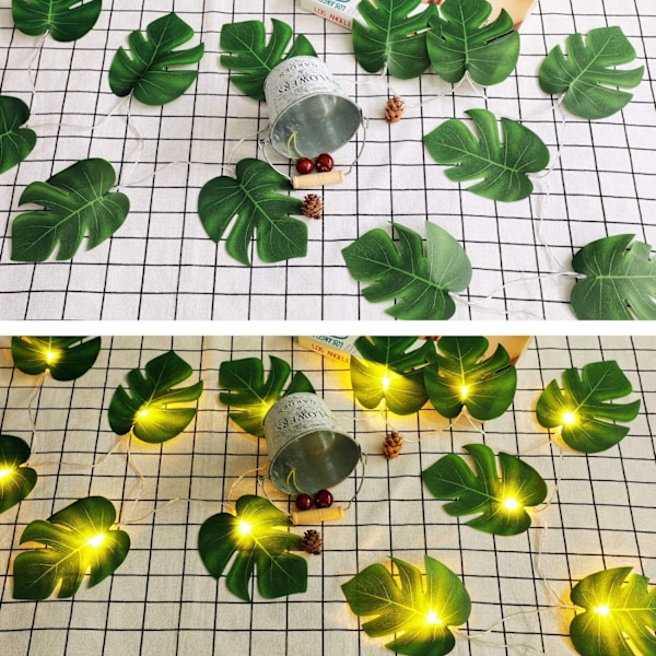 LED Lyskæde 2 m Blade Lys Dekoration 10 LED Lyskæde med Grønne Blade