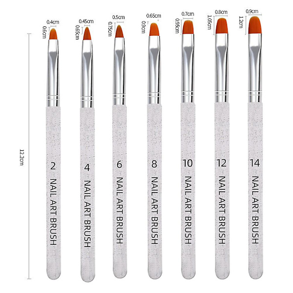 Sett med 7 neglekunstbørster, tre, 13,4 cm, beige