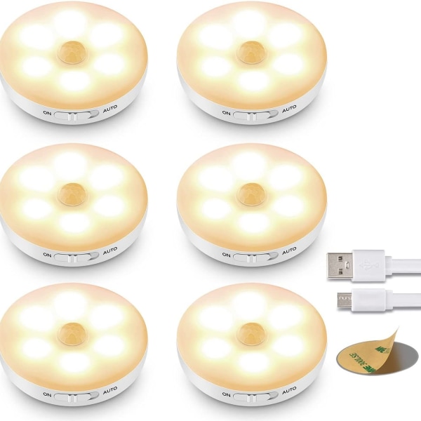 Paket LED-lampor med rörelsesensor, uppladdningsbara batterilampor LED, inomhus