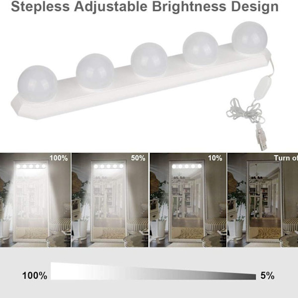 LED-spegellampa - 5 LED-lampor - Hollywood-stil - sminklampa - dimbar - USB - f
