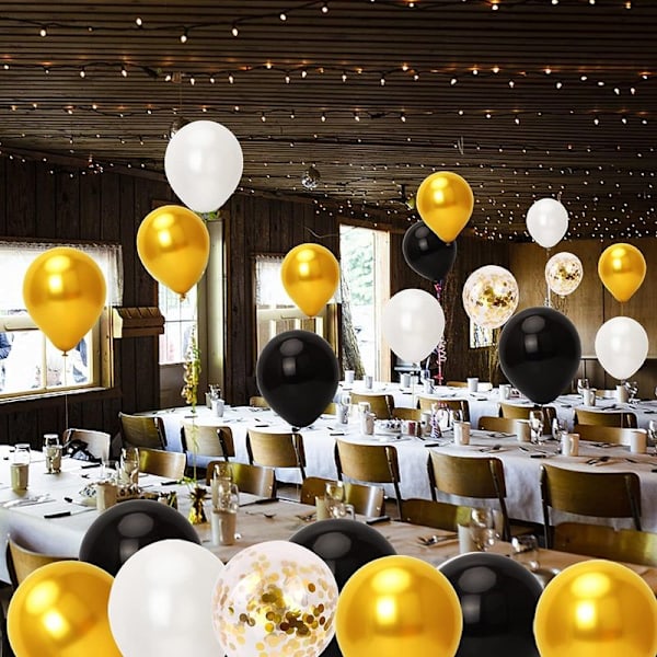 Sorte guld balloner, 60 stk. sort guld hvid