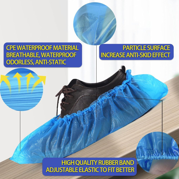 Kertakäyttöiset liukumattomat kengänsuojat sisäkäyttöön - 100 pakkaus (50 paria) vedenpitävät Premium-CPE-tossut kenkäsuojat