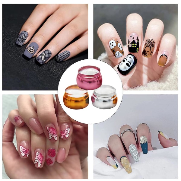 Set med 3 nagelstämplar, silikon, 3,5x2 cm, flerfärgad