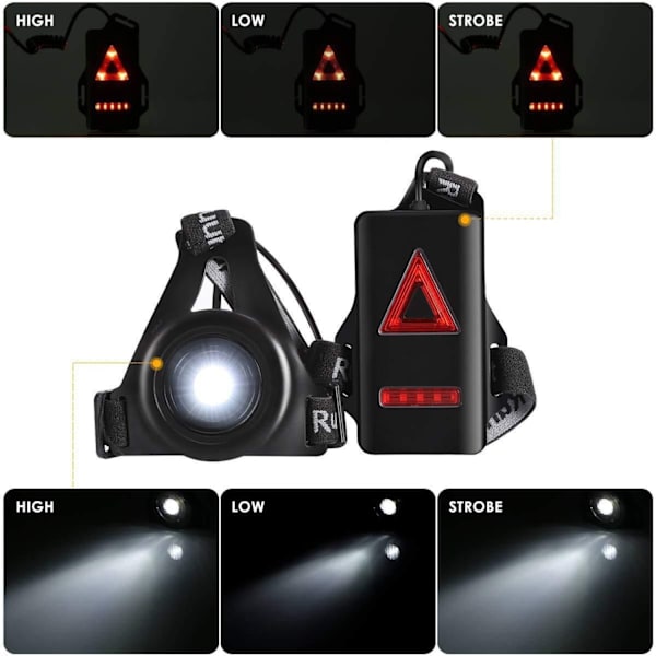 Uppladdningsbar LED-löplampa USB-löplampa Vattentät bröstlampa
