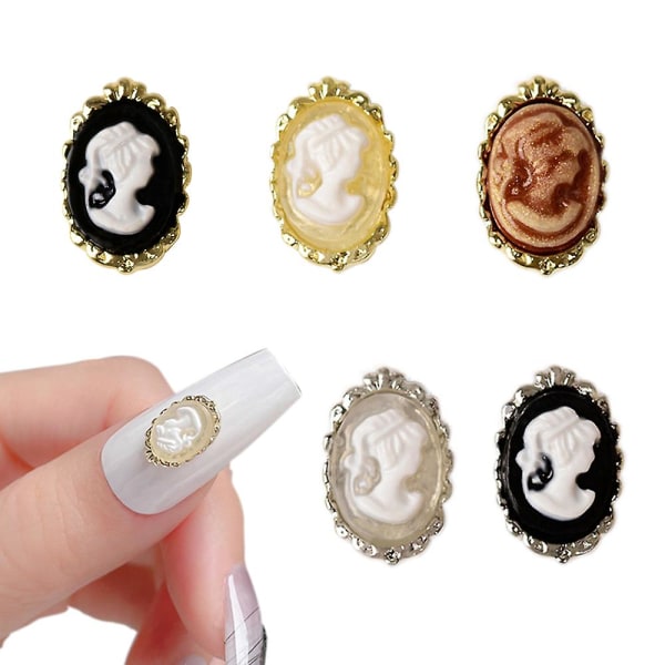 30 stk Vintage barok neglekunst charms, 3d krystal skønhed hoved neglesmykker, retro runde ædelstene negle tilbehør til kvinder piger negle dekoration
