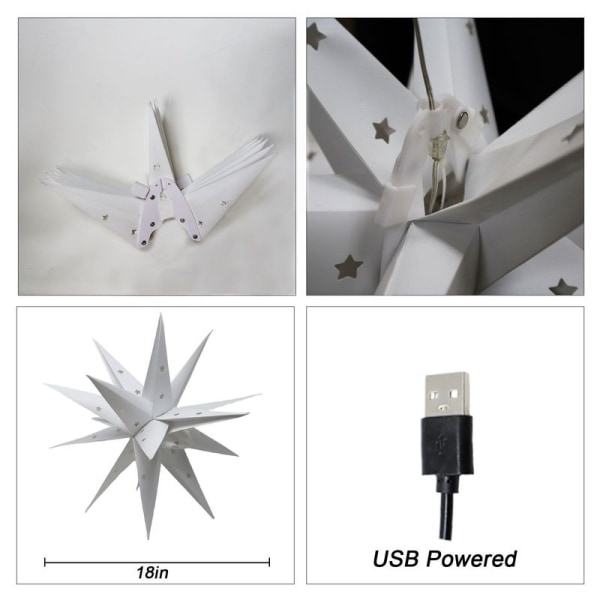 3D stjernelys 45 cm inkludert kabel LED-lampe juledekorasjon batterirom