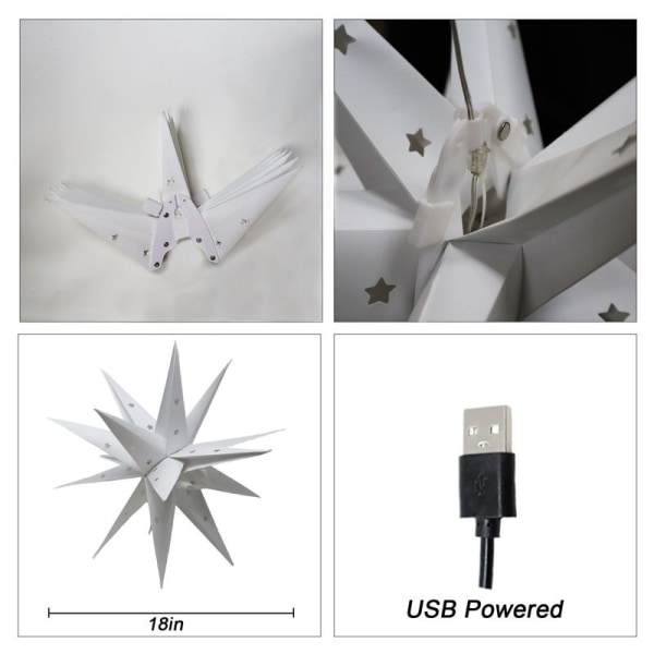 3D Stjernelys 45cm inklusive kabel LED-lampe juledekoration batterirum