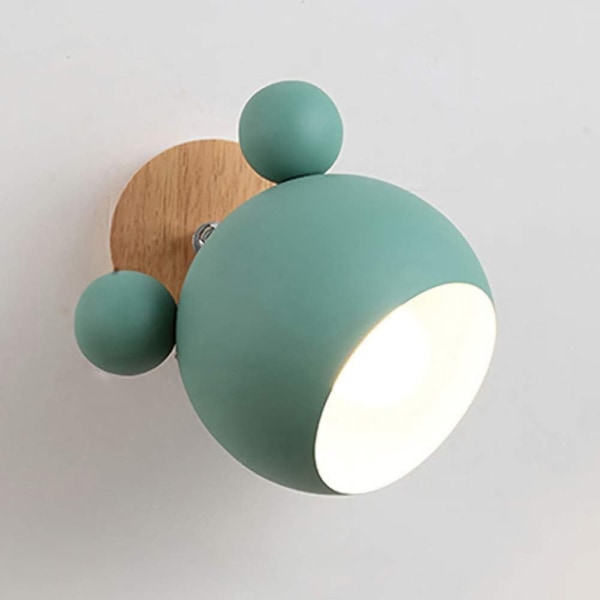 Nordic Style Cute Wooden Bear Indoor Wall Light Bedside Reading Lamp for Bedroom Living Room Children's Room (Green)