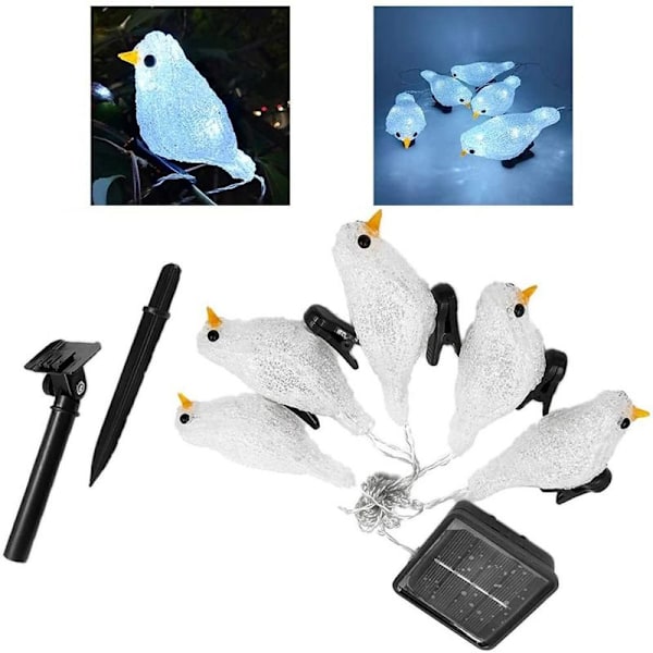 Vattentät 5 LED Akryl Fågel Ljusslinga Solcellsfe