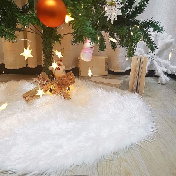 Vit plyschig julgransmatta, julgransfotsskydd, julgransmatta