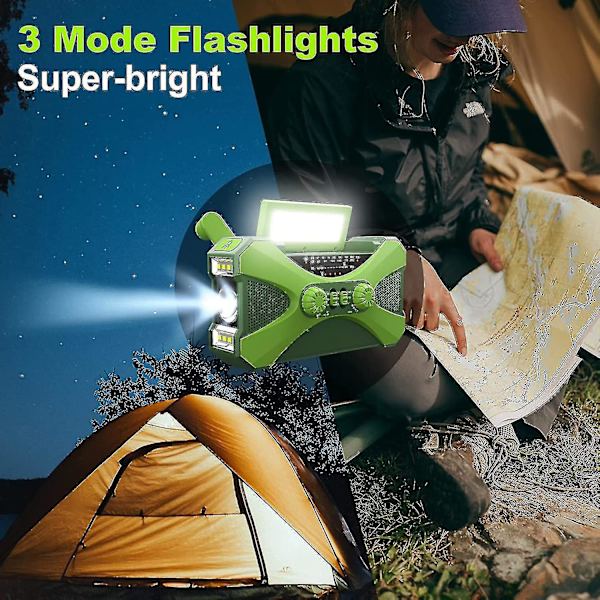 Kurve radio med mobiltelefonoplader sol, 10000mah bærbar radio Am/fm Usb vandtæt nødradio, 3 tilstande Led lommelygte, Led løsning L