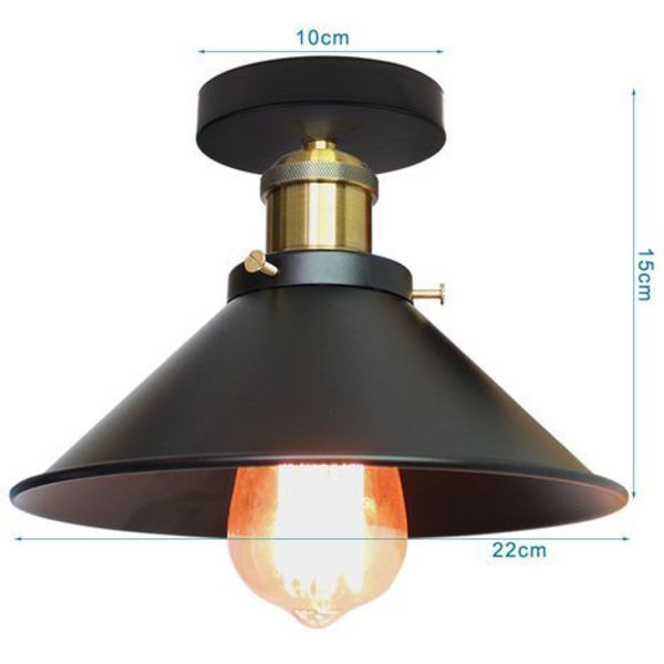 Cham sateenvarjohatun muotoilu kattovalaisin 22cm, retro teollinen metalli kattokruunut E27, musta - musta