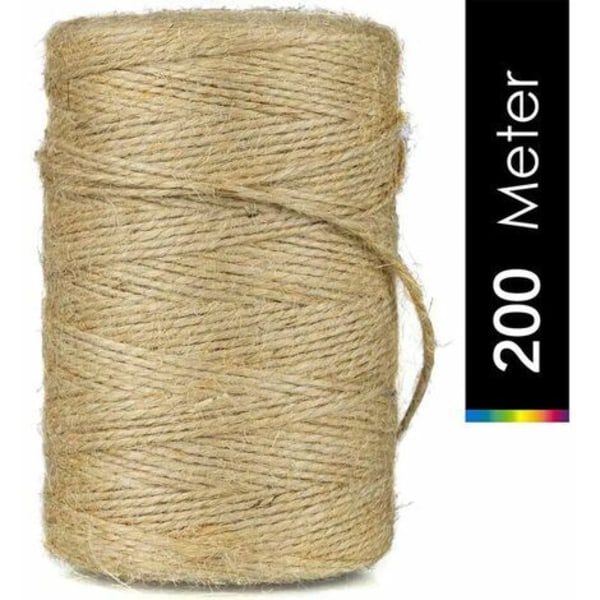Jute diameter 2mm 200 meter hamparep retro dekoration DIY etikett multifunktionell rep för inomhus- och utomhusbelysning, dekoration