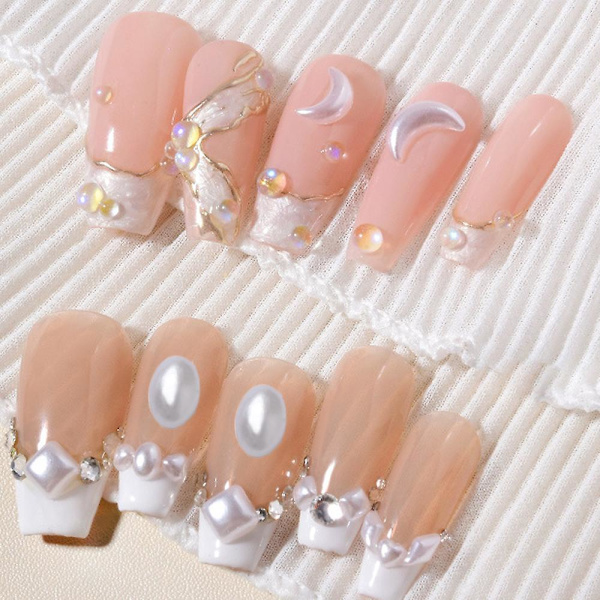 1200 st vita nageldekorationer Flatback Moon / Oval former 3d nageldekorationer Material utsmyckningar för nagelkonst DIY hantverkstillbehör