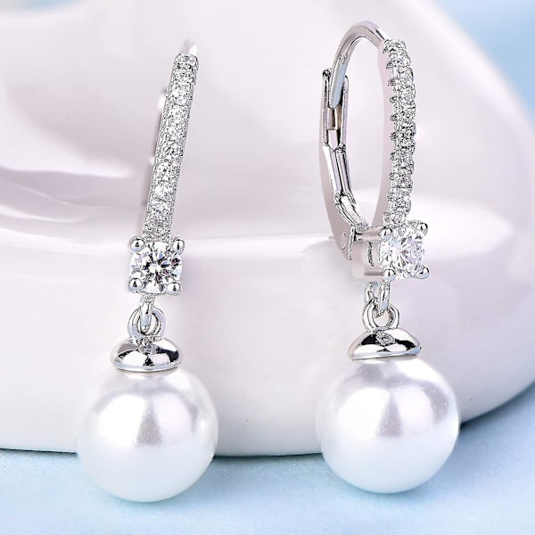 Pärlörhängen, 925 Sterling Silver Födelsedagssten 8mm Svart/vit Pärla Leverback Drop Örhängen, smycken för kvinnor