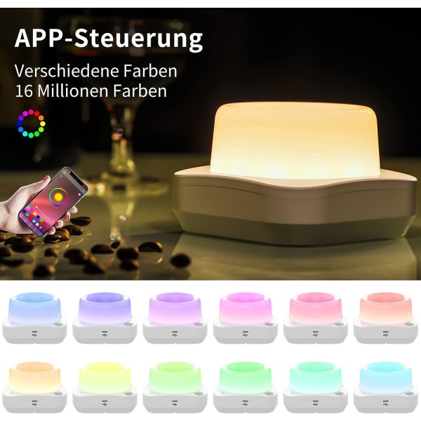 LED-nattlampa för barn, nattlampa med rörelsesensor, dimbar, app-styrd, dimbar RGB Smart Atmosphere LED-nattlampa