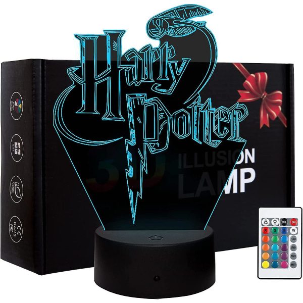 Shxx 3d Nattlampa Harry Potter Illusion Lamp Färgskiftande Led Akryl Rgb-ljus för alla Harry Potter-bokfläktar, Barnsovrumsinredning, Födelsedagspojke O