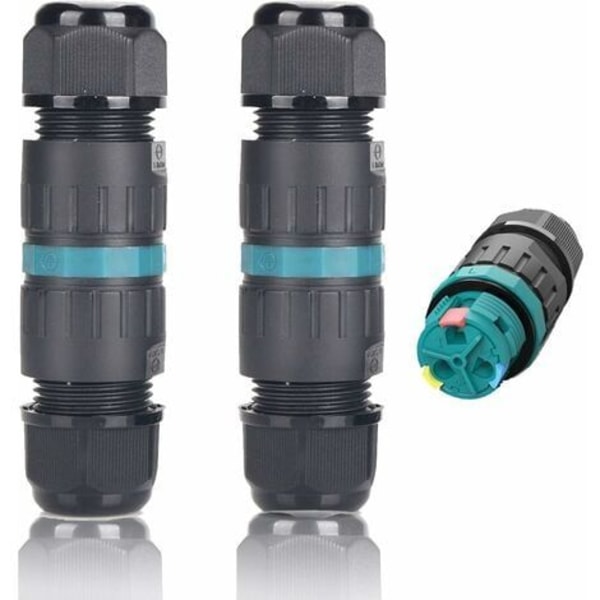 Pakke med 2 vandtætte kabelforbindelser IP68 ?9mm-?12mm TüV 3-polet udendørs elektrisk forbindelsesmuffe til have 2-vejs bund,