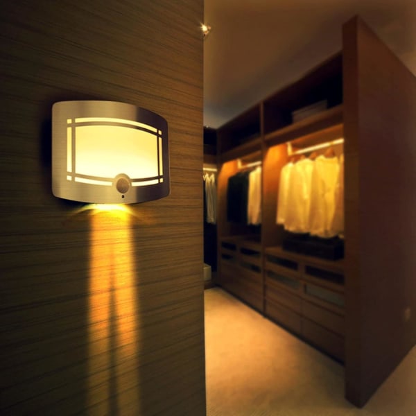 LED-vägglampor med rörelsesensor, batteridriven, justerbar ljusstyrka, vägglampor för heminredning, sovrum, vardagsrum, hotell, trapphall (vit)