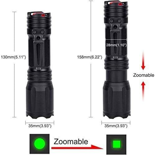 LED-taktillinen taskulamppu, jossa punainen, vihreä, sininen ja valkoinen, 4 väriä 1:ssä vedenpitävä monitoiminen zoomaava taskulamppu yökuvausta, kalastusta, retkeilyä ja metsästystä varten