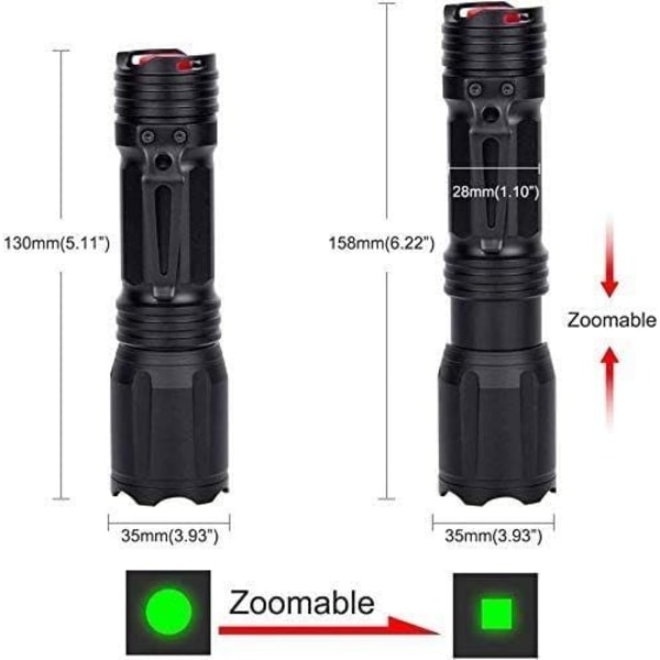 LED taktisk lommelykt med rød grønn blå hvit, 4 farger i 1 vanntett multifunksjonell zoombar lommelykt for nattsyn, fiske, camping, jakt