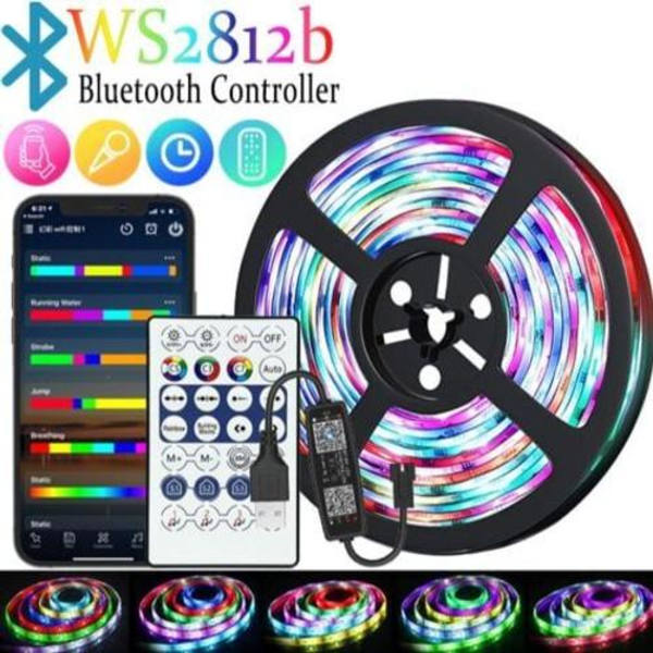 Smart Bluetooth LED-lysstrimmel 5m Ws2812b - Med fjernbetjening + app, synkroniser med musikrytme/funktion