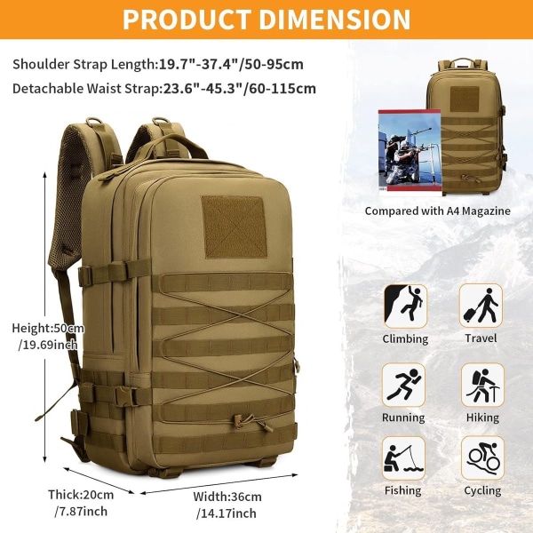 Vandringsryggsäck, vandringsryggsäck, militärryggsäck, arméryggsäck, attackpaket