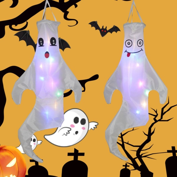 Smilende 3D spøgelsesvindpose: Halloween-dekoration til hjemmet, flad taskedekoration
