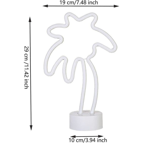 Neon natlampe med palme og LED-fod - Batteri eller USB-drevet til soveværelse, julefest (palmetræ gul + grøn-kokosnød)