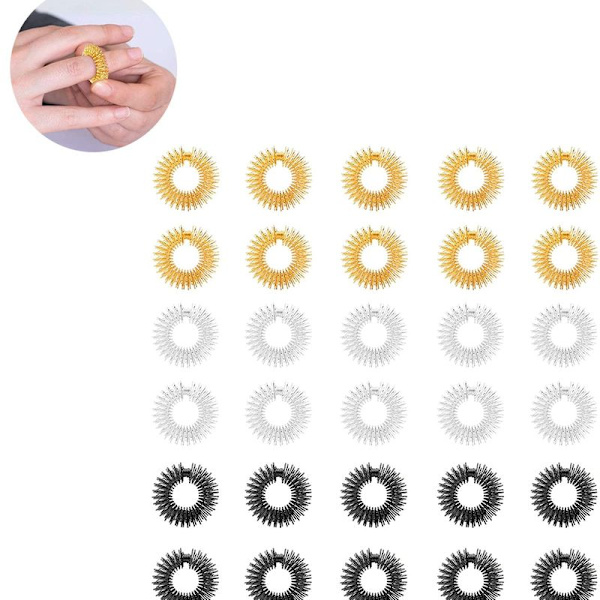 Pakke med 30 massageringe, piggede sensoriske fingerringe, stille stressreducer