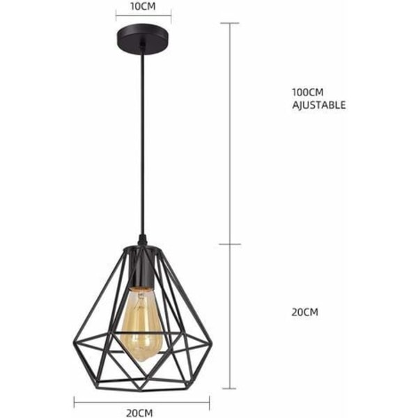 Diamantformet anheng lysekrone E27 Moderne industriell taklampe for soverom restaurant spisestue - Svart