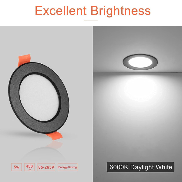 Pakke med 10 LED Downlight Dæmpbar Sort 3W LED Rund Downlight Indbygningsloftslampe Au