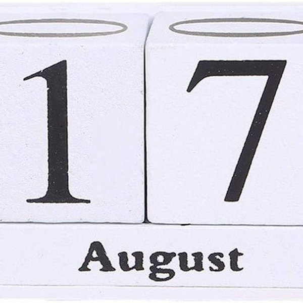 Vintage træblok, evig kalender, skrivebordstilbehør, slidt, rustik